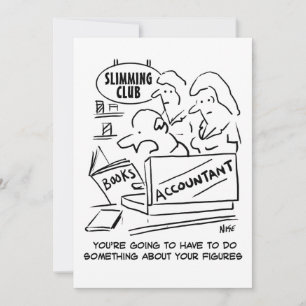 Accountant controleert de boeken in een slanke clu feestdagenkaart