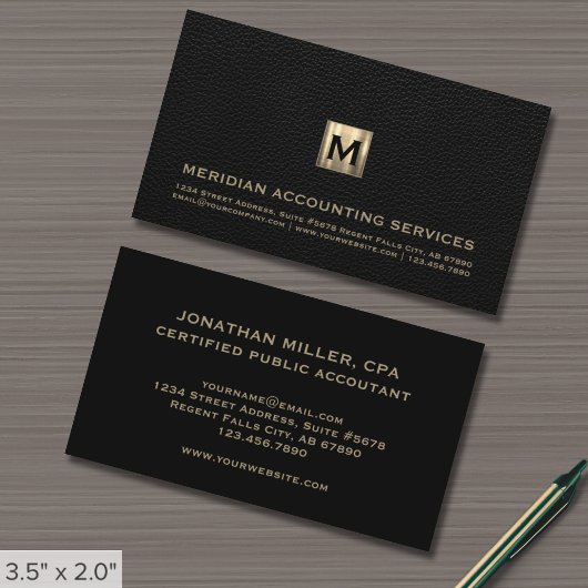 Accountant CPA Faux Zwart Leder Visitekaartje