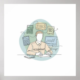 Accountant, eenvoudige minimale one-line art conti poster