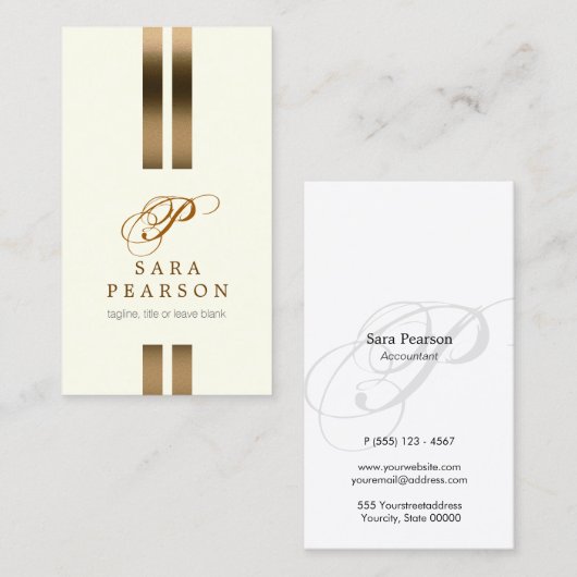 Accountant Elegant Goud Streep Script Monogram Visitekaartje (Voorkant / Achterkant)