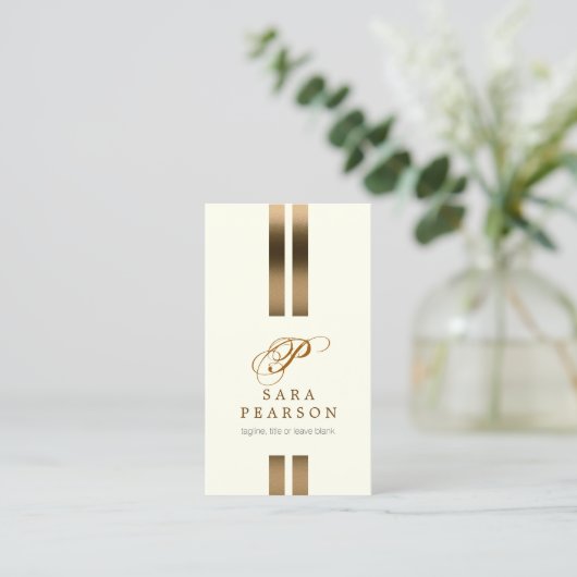 Accountant Elegant Goud Streep Script Monogram Visitekaartje (Staand voorkant)