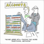 Accountant met behulp van een Abacus op het werk.  Sticker (Voorkant)