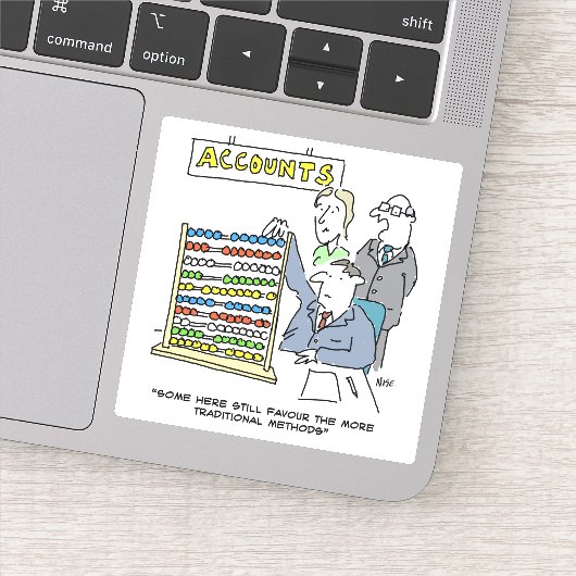 Accountant met behulp van een Abacus op het werk.  Sticker (Detail)