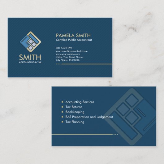 Accountant Services - Indigo Blue en Beige Visitekaartje (Voorkant / Achterkant)