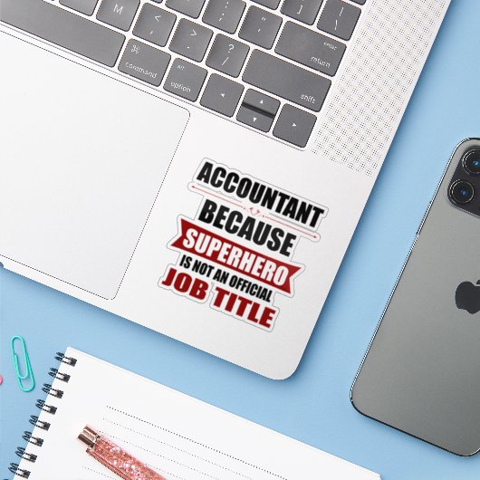 Accountant Superhero Novelty Sticker (Laptop met iPhone)