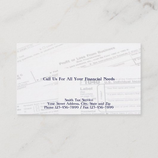 Accountant Tax Preparer Visitekaartje (Achterkant)