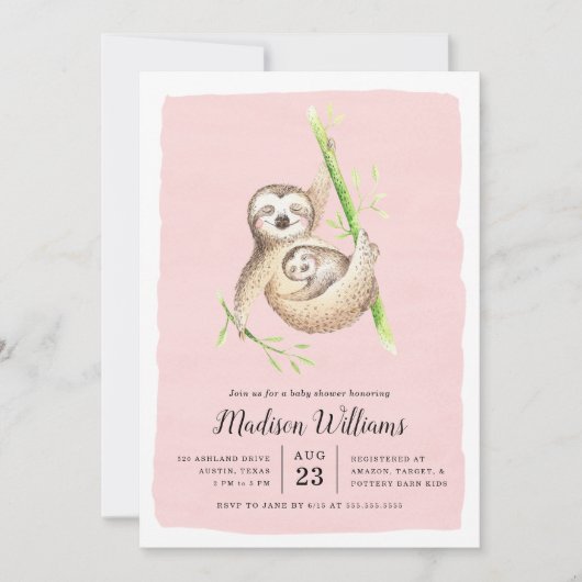 Accroché | Sloth Baby Shower Invitations (Devant)