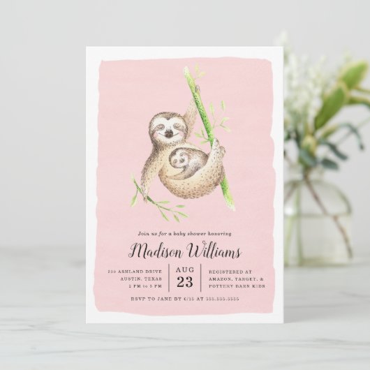 Accroché | Sloth Baby Shower Invitations (Debout devant)