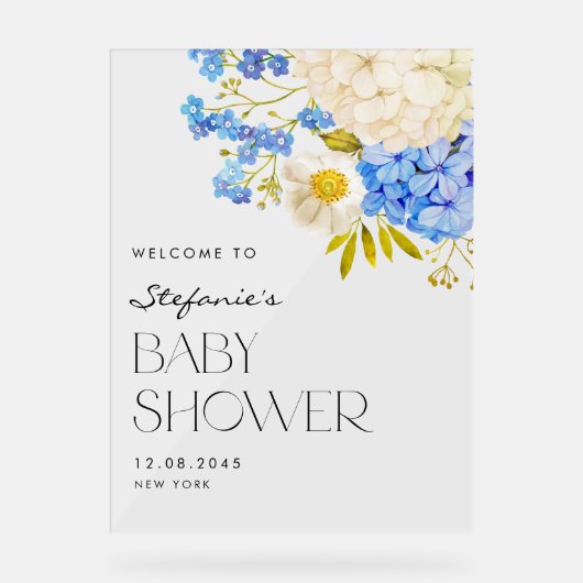 Accueil Baby shower Hydrangeas Bleu et Blanc (Recto)