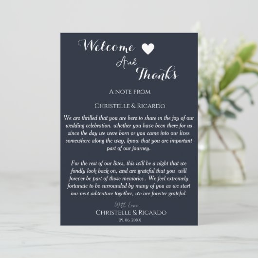 Accueil bleu marine moderne et merci mariage (Debout devant)
