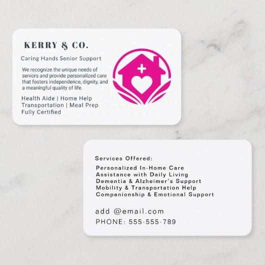 Accueil Carte de visite d'aide - Professionnels et (Devant / Derrière)