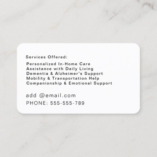 Accueil Carte de visite d'aide - Professionnels et (Dos)