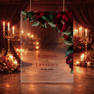 Accueil de mariage gothique floral vert rouge fonc