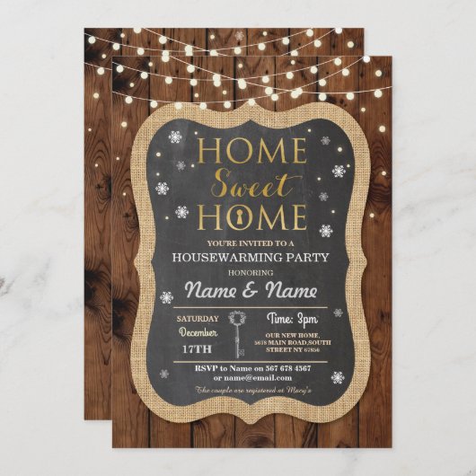 Accueil Douce Ménage Snowflakes Invitation festif (Devant / Derrière)