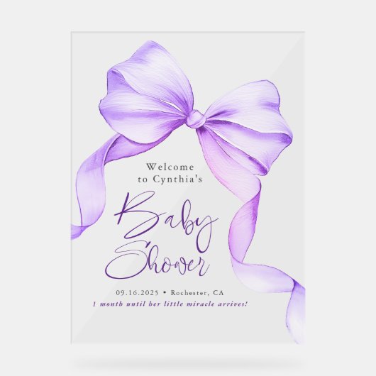 Accueil du Baby shower de ruban pourpre Bow (Recto)