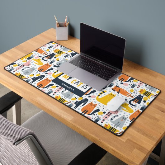 Accueil est là où mon chat est Motif Nom monogramm (Bureau 2)