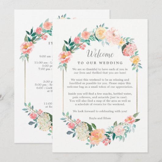 Accueil Floral Blush Mariage et Carte Itinéraire (Devant / Derrière)