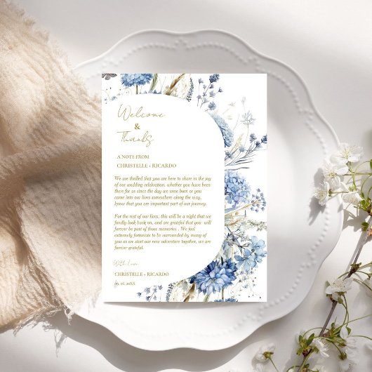 Accueil floral et merci table d'invités de mariage