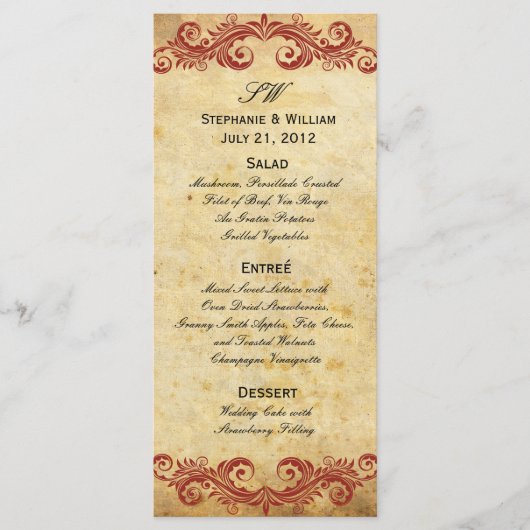Accueil Mariage vintage Burgundy Swirl Menu (Devant)
