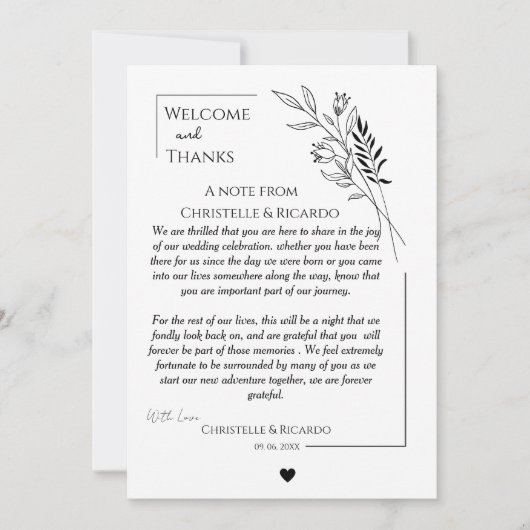 Accueil moderne et merci table d'hôtes mariage (Devant)