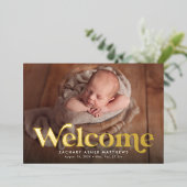 Accueil rétro Marine or photo faire-part de naissa (Debout devant)