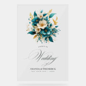 Accueil turquoise et Gold Floral Mariage (Recto)