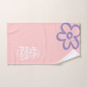 ACCUEILLE mon Happy Place ! Lettrage rose fleur (Serviette à main)