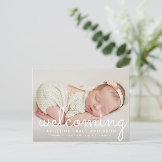 Accueilli | carte postale pour bébé (Debout devant)