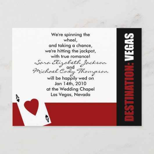 Ace of Hearts Destination Vegas Wedding Invitation Uitnodiging Briefkaart (Voorkant)