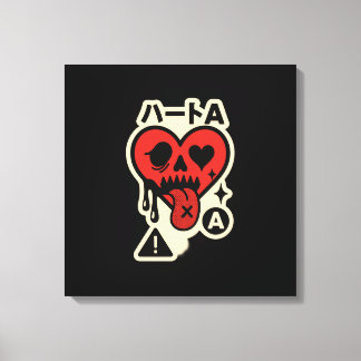 Ace of Hearts — Drip-Heart Katakana (Poker Street) Canvas Afdruk