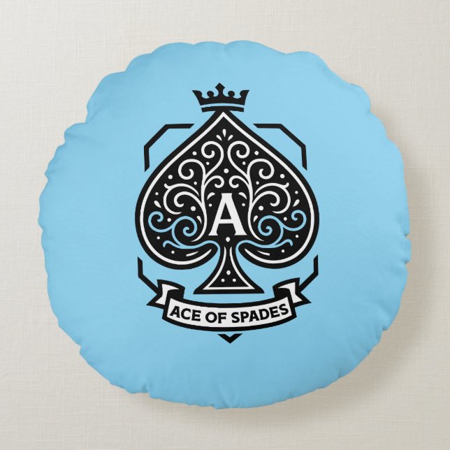 Ace of Spades Crest — Crowned Filigree Rond Kussen (Voorkant)