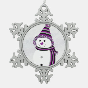 Ace Pride Snowman Snowperson Paars Grey White Tin Sneeuwvlok Ornament