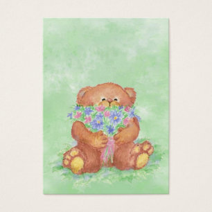 ACEO ATC Teddy Bear Bouquet Aquarelle