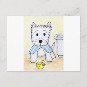 ACEO PRINT WESTIE BATHTIME ORIGIANL BRIEFKAART