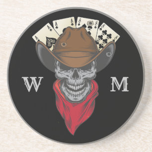Aces en acht speelkaarten Cowboy Monogram Zandsteen Onderzetter