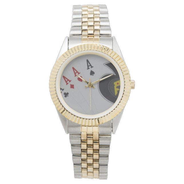 Aces Quads Poker Cards Horloge (Voorkant)
