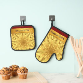 Achempong Designer Keukenset: Weelderige Werveling Ovenwant & Pannenlap Set
