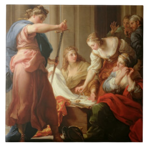 Achilles bij de rechtbank van koning Lycomedes met Tegeltje
