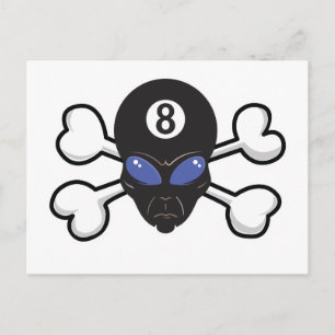 acht bal alien Schedel en gekruiste botten Briefkaart