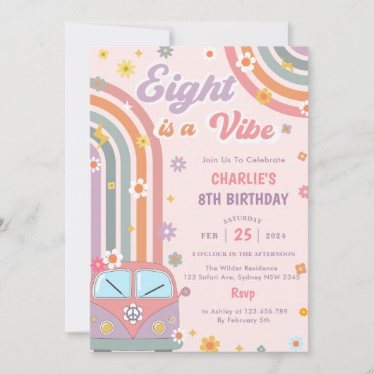 Acht is een Vibe Groovy Retro Daisy 8e verjaardag Kaart (Voorkant)