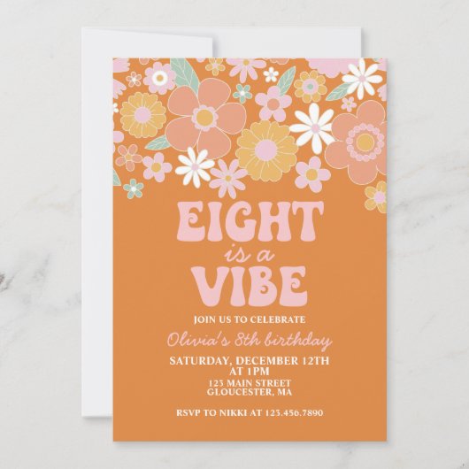 Acht is een vibe Groovy Retro Floral 8e verjaardag Kaart (Voorkant)