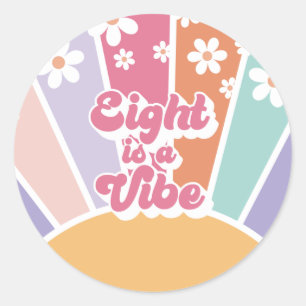 Acht is een Vibe Retro Sunshine Rainbow Daisy Ronde Sticker