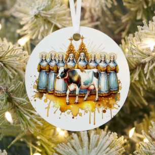 Acht meiden bij het melken   Twaalf dagen Kerst Metalen Ornament