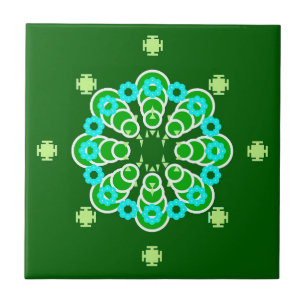 Acht punten Mandala, Dark Jade Green en Aqua Tegeltje