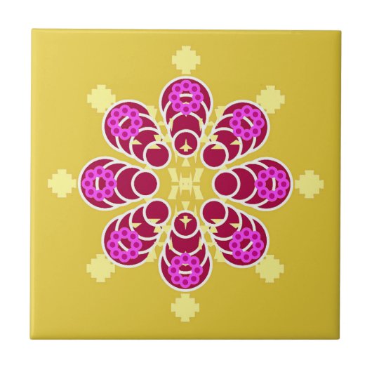 Acht punten Mandala, Mustard Gold en Paars Tegeltje (Voorkant)