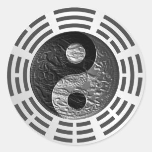 Acht Trigrams Yin Yang Embossed Dragon (maat S) Ronde Sticker
