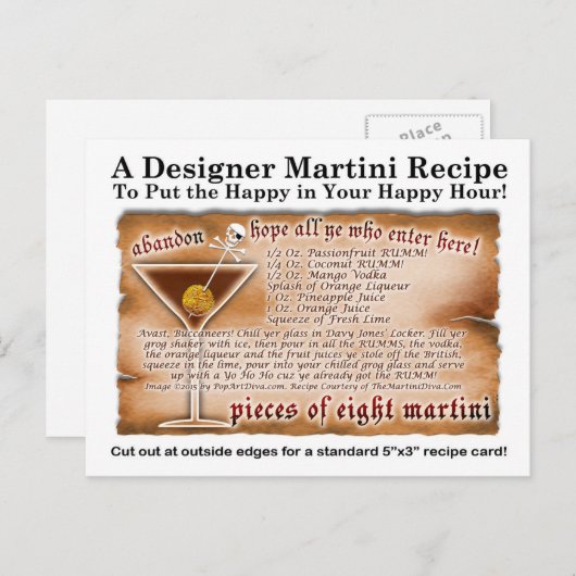 Acht Tropische Martini Recept Briefkaart (Voorkant / Achterkant)