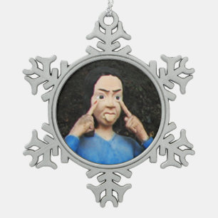 Achter je rug kijken tin sneeuwvlok ornament