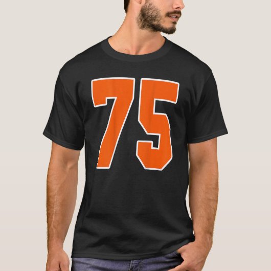 Achteraf afdrukken Oranje sportblok nummer 75 voor T-shirt (Voorkant)