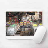 Achterfoto van de oude Vinyl Record Store Muismat (Met muis)
